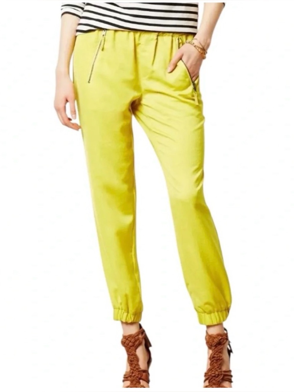 NWT Anthropologie Hei Hei Elastic Waist Drawstring Pants in Bright Yellow, sz 28
